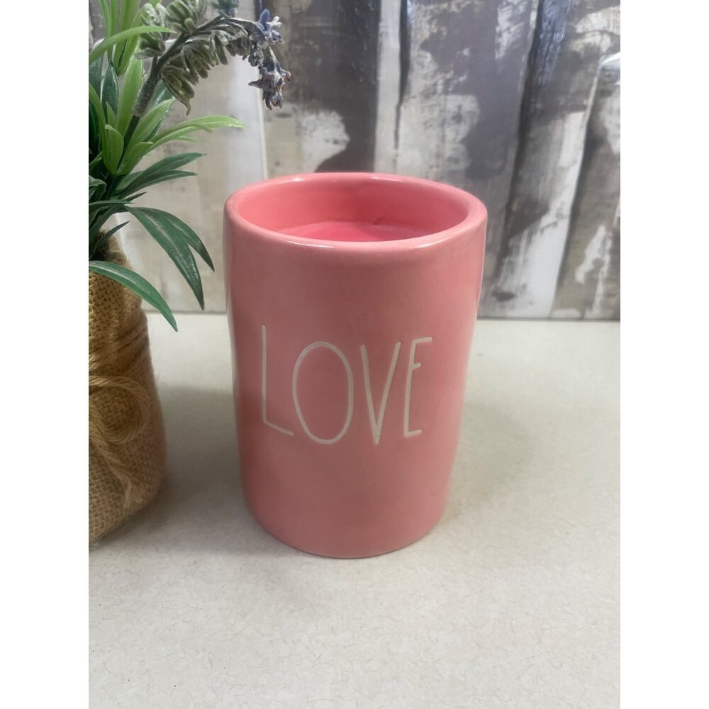 Rae Dunn Midnight Rose LOVE Candle Pink 5"